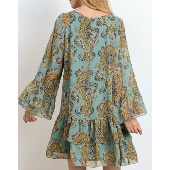 Doe & Rae Small Green Paisley Floral Dress Sheath Boho Festival Cottage *Read* - Picture 5 of 14